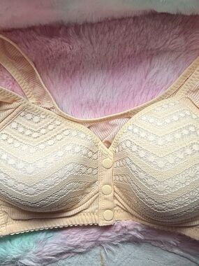 Soft Lace Front-Closure Bra in Beige